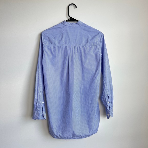 Ann Mashburn Blue Stripe Button Up Popover Henley Dress‎ Shirt - Picture 4 of 4